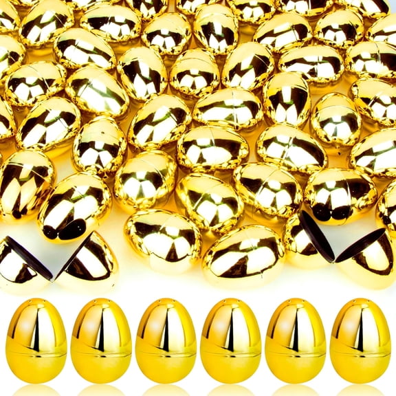 18Pcs Easter Eggs Bulk, 2.3" Fillable Shiny Golden Metallic Plastic Easter Eggs Empty for Easter Hunt, Easter Basket Stuffers, Party Favor, Classroom Prize Supplies