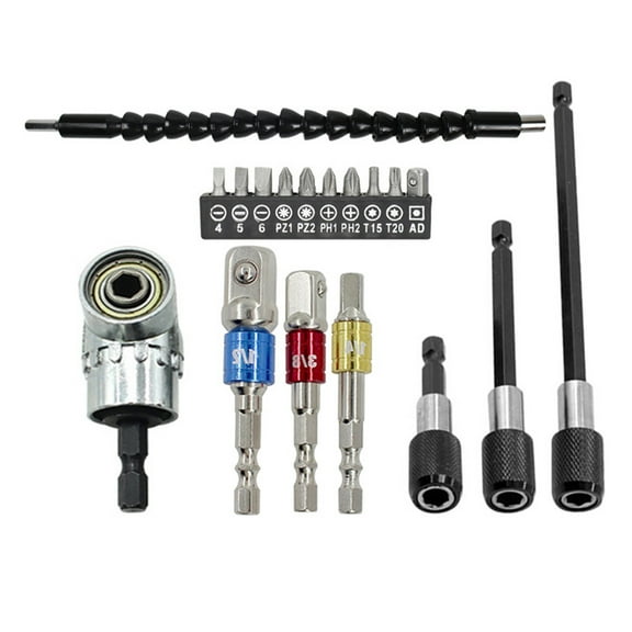 18Pcs Flexible Drill Bit Extension Set 105Right Angle Drill Attachment Rotatable Joint Socket 1/4 3/8 1/2 Inch Hex Socket Adapter Socket Bendable Drill Bit Extension Screwdriver