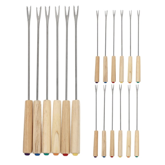 Supvox 18Pcs Stainless Steel Fondue Forks with Wooden Handles for Cheese Chocolate Barbecue