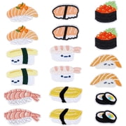 18Pcs Food Iron on Patches 9 Styles Sushi Embroidered Repair Patches Sashimi Temaki Chirashi Applique for Clothes Bags Hats Jacket Jeans Backpacks Decoration Colorful