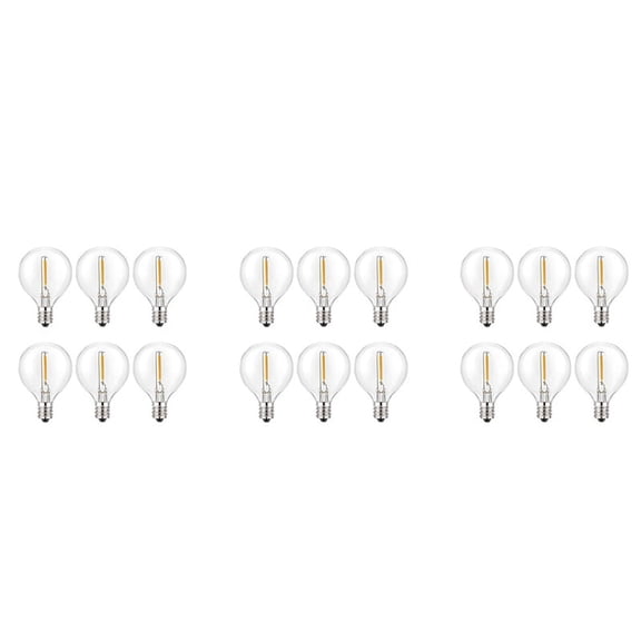 18Pcs G40 LED Replacement Light Bulbs, E12 Screw Base Shatterproof LED Globe Bulbs for Solar String Lights Warm White,18 x G40 light bulbs,transparent