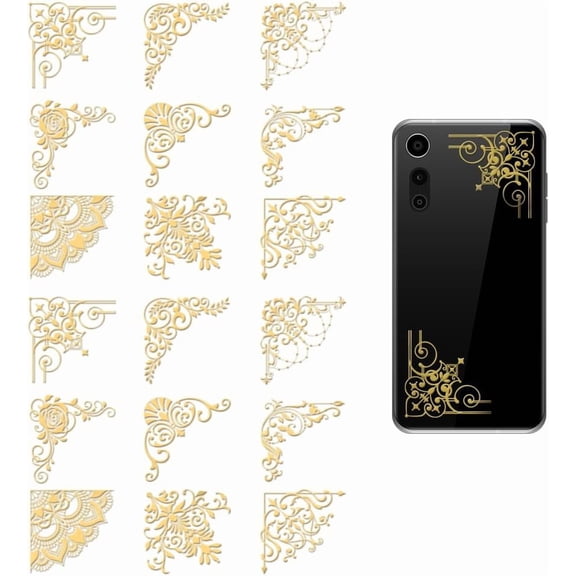 18Pcs Golden Metal Stickers 1.6x1.6 Inch Retro Corners Gold Sticker Edge Tiles Themed Self Adhesive Stickers Tile Pattern Metal Crafts Sticker for DIY DIY Scrapbooking DIY Crafts Resin Decoration
