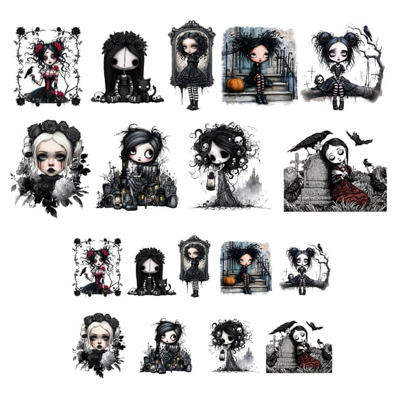 18Pcs Gothic Theme Iron on Transfer 9 Style DTF Ready to Press Vinyl Iron on Patch Decal Applique Costume Accessories for Pant Bag DIY Fabric Decor