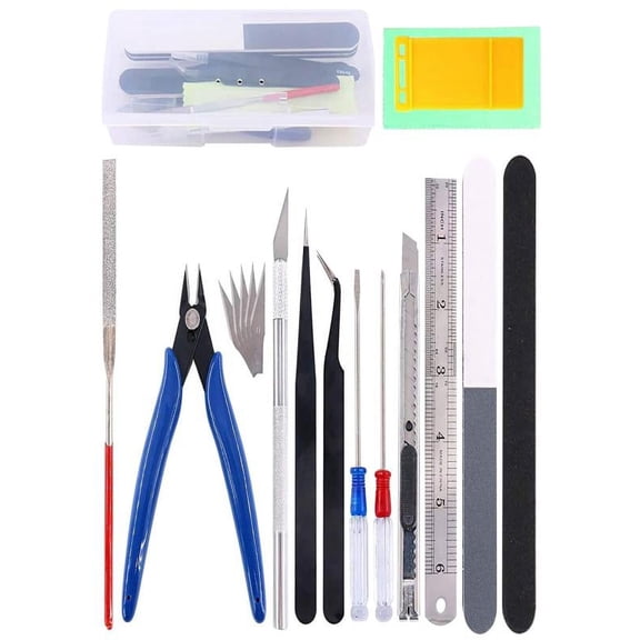 18Pcs Gundam Model Tools Kit, Gunpla Tool Kits, Modelers Basic Tools Crafts Set with Plastic Box Hobby Building Tools Kit for Gundam Car Airplane Ship