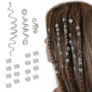 18Pcs Hair Accessories Loc Hair Jewelry for Women Braids, Dreadlock Beads Metal Hair Clips Decoration Silver