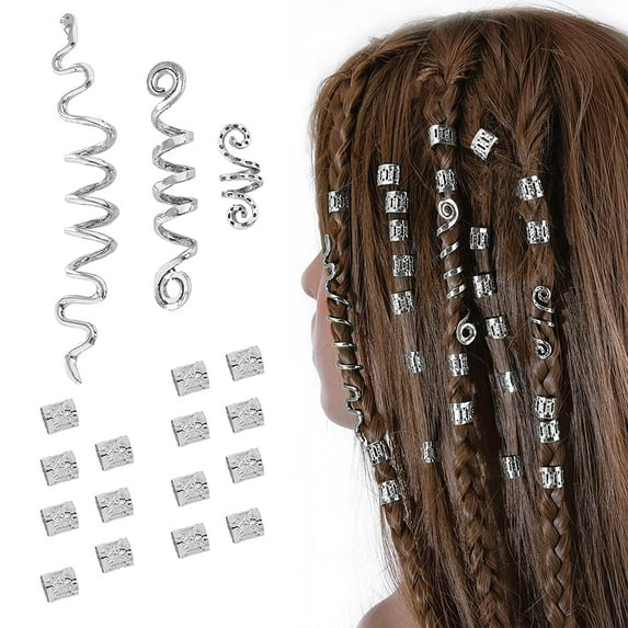 18Pcs Hair Accessories Loc Hair Jewelry for Women Braids, Dreadlock Beads Metal Hair Clips Decoration Silver