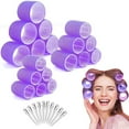 thumbnail image 1 of 18Pcs Hair Roller Set Hair Curlers with 10Pcs Stainless steel Clips, Jumbo Large Medium Hair Curlers Rollers, Self Grip Hair Roller Set, Hair Rollers for Long Hair, Medium and Short Hair (Purple), 1 of 7