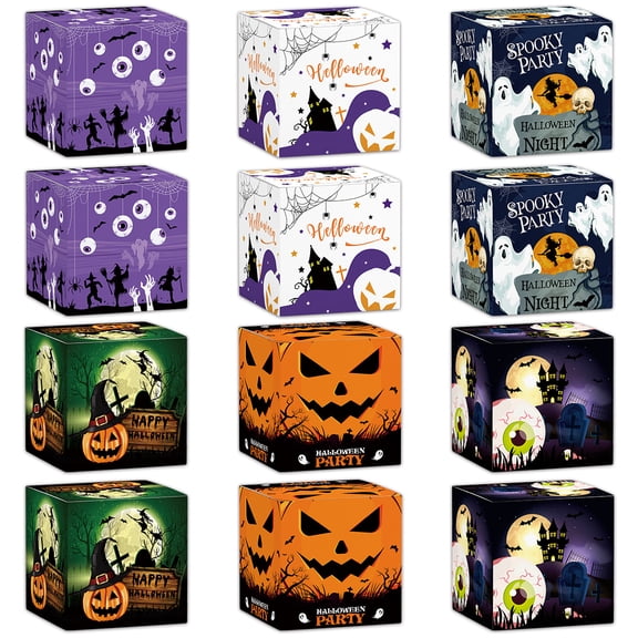 18Pcs  Halloween Treat Boxes  for Trick or Treat Candy Cookie Container Cardboard Foldable Party Favor Spooky Decor Props