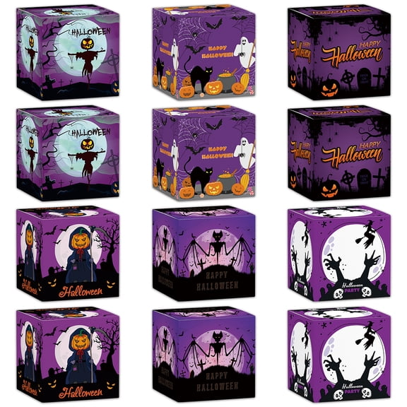 18Pcs Halloween Treat Boxes for Trick or Treat Candy Cookie Container Cardboard Foldable Party Favor Spooky Decor Props