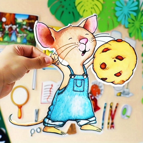 18Pcs "If You Give a Mouse a Cookie" Felt Story Kit, Interactive Storytelling & Dramatic Play Prop for Preschool, Ages 3+ , 18 Felt Characters + 50 Adhesive Magic Tabs
