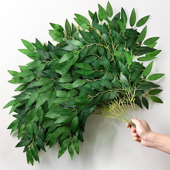 18Pcs Italian Ruscus Greenery Stems, 23'' Artificial Silk Green Leaves, Faux Plants, Fake Branches for DIY Wedding Flower Bouquet Vase Filler Balloon Arch Table Centerpiece Home Indoor Outdoor Decor
