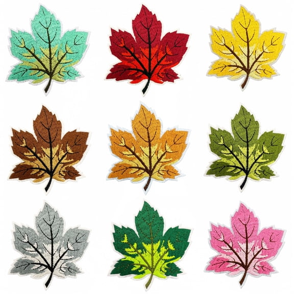 18Pcs Maple leaf Iron on Patch, Girls Iron on Patches Set, Sew on/Iron on Embroidered Patch Applique for Clothes, Dress, Hat, Jeans, DIY Accessories