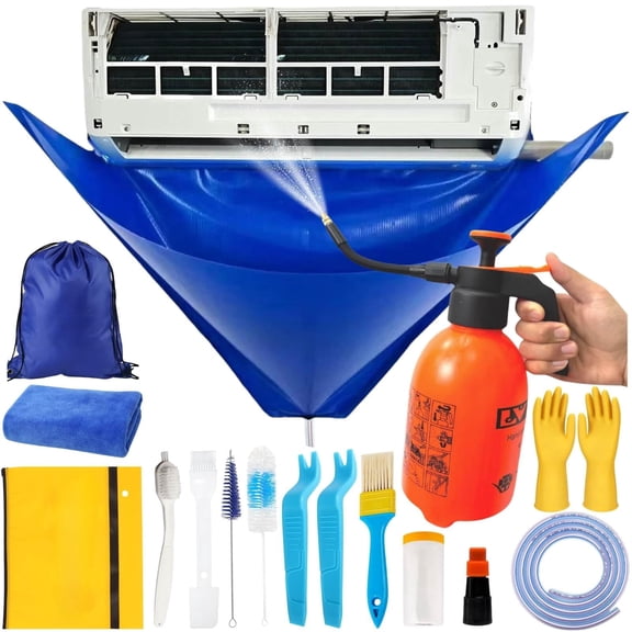18Pcs Mini Split Cleaning Kit Bag with 2L Pressure Sprayer, PVC AC Cleaning Cover, Waterproof Air Conditioner Cleaning Bib, HVAC Minisplit Cleaning Kit with Storage Bag