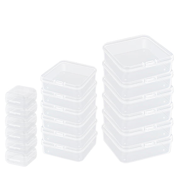 18Pcs Mixed Sizes Rectangular Empty Mini Organizer Storage Containers Box, Clear Plastic Beads Storage Containers Box with Hinged lid for Pills Earplugs Tiny Jewelry Findings Small Items Craft