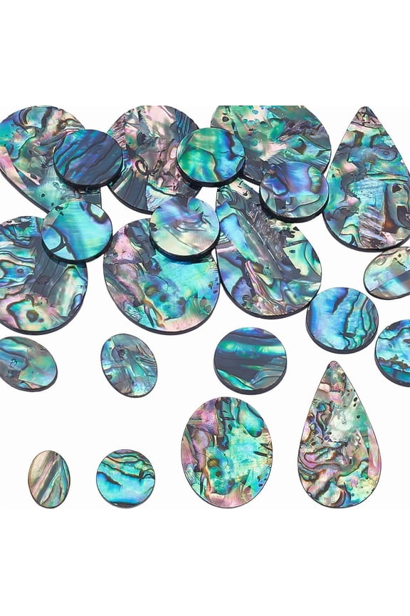 18Pcs Natural Abalone Shell Cabochon Loose Gemstone Flat Round Oval Teardrop Paua Shell Charms Colorful Paua Stone Shells Cabochon