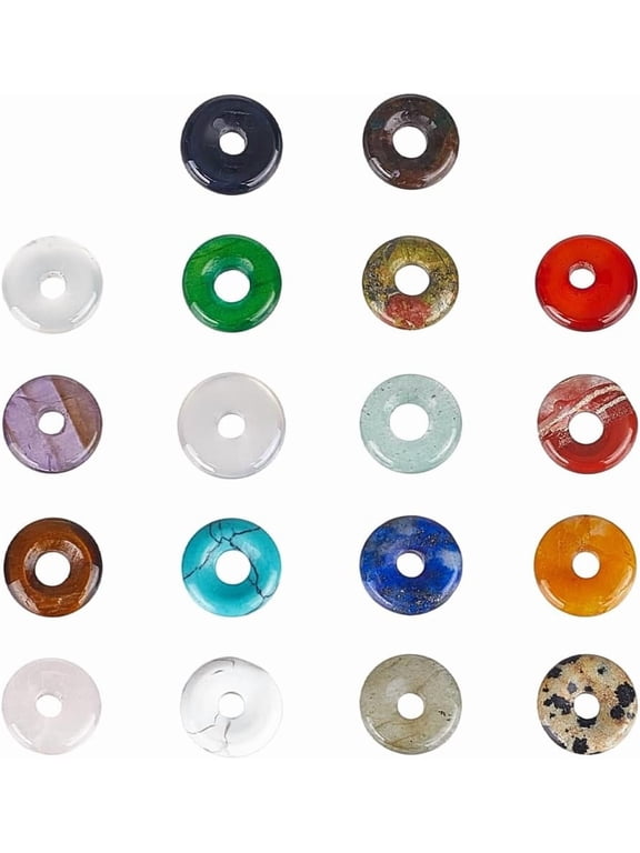 18Pcs Natural Donut Stone Charms Colorful Flat Donut Stone Beads Large Hole Polished Gemstone Bead Charms for Bracelets Necklaces Earring Jewelry Making Hole: 3mm colorful