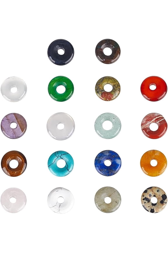 18Pcs Natural Donut Stone Charms Colorful Flat Donut Stone Beads Large Hole Polished Gemstone Bead Charms for Bracelets Necklaces Earring Jewelry Making Hole: 3mm colorful