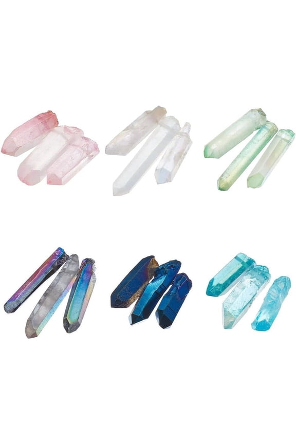 18Pcs Natural Quartz Crystal 6Colors Quartz Crystal Points 1mm Hole Natural Quartz Crystal Beads Electroplated Crystal Points Loose Beads for Jewelry Making DIY Crafts Necklace