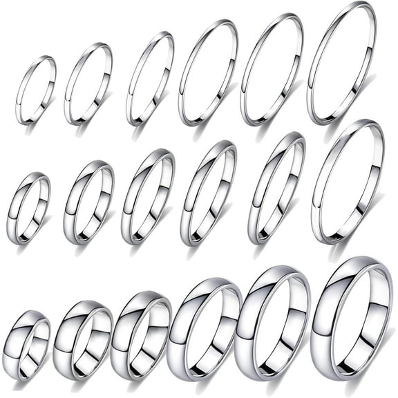 18Pcs Non Tarnish Silver Rings Set for Women & Men, 316L Gold Stainless Steel Rings Bulk 2mm 4mm 6mm
