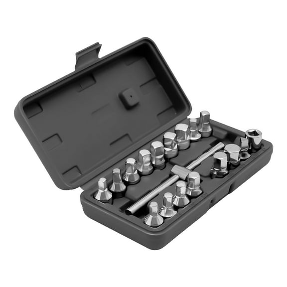 18Pcs Oil Drain Pipe Plug Hexagon Square Socket Key Removal Tool Set 3/8'' Drive