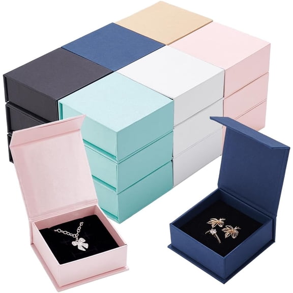 18Pcs Paper Jewelry Gift Box 6 Colors Square Hard Gift Box with Lid Necklace Earring Storage Boxes for Christmas Birthday Wedding Anniversaries Present 3.15x3.15x1.4inches