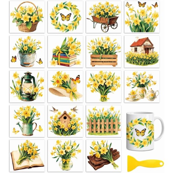 18Pcs Plastic Silhouette Paper for Lighting Decoration Paper Cut Light Box March Daffodil 100x90mm