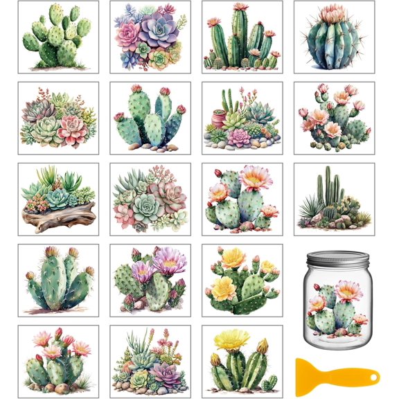 18Pcs Plastic Silhouette Paper for Lighting Decoration Paper Cut Light Box Square Cactus 100x90mm