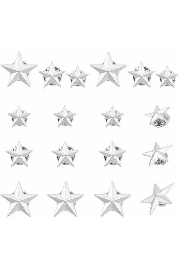 18Pcs Point Star Lapel Pins 3 Sizes Five-Pointed Star Badge Pin Memorial Day Veterans Day Labor Day Independence Theme 4th of July Brooches Pins for Backpacks Clothes Hats Silver