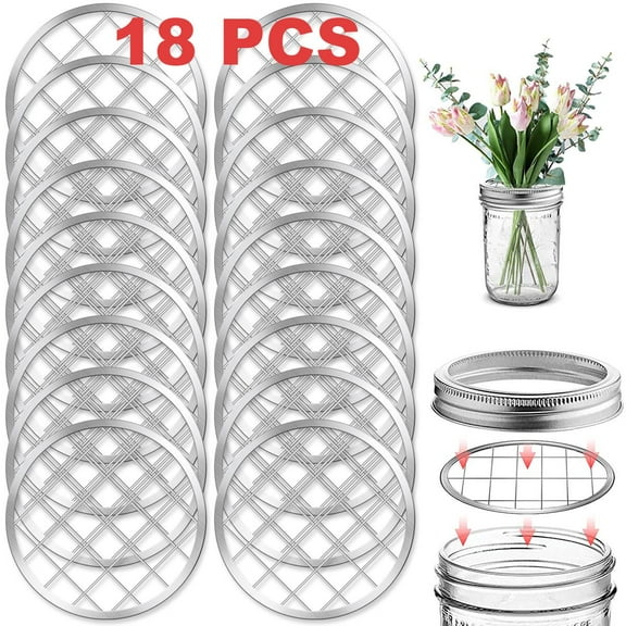 18Pcs Regular Mouth Mason Jar Frog Lids for Arrangement & Home Vases (2.75" Silvery Metal)