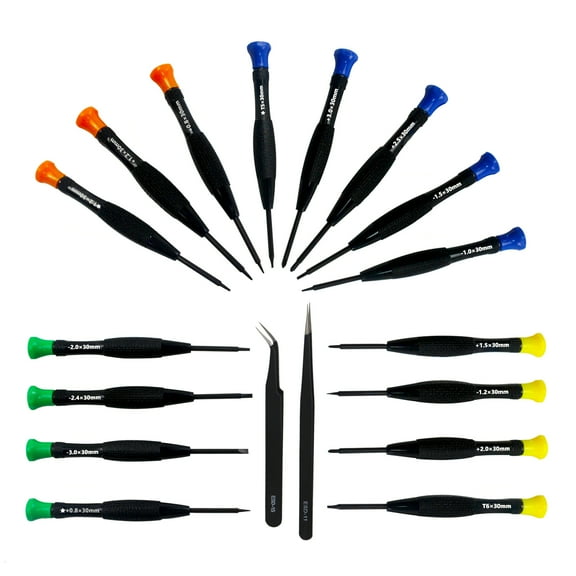 18Pcs Screwdriver Set, 16 Different Magnetic Precision Screwdrivers and 2 Anti-static Tweezers, Suitable for Repairing Phone, Watch, Glasses, Laptop, Toys