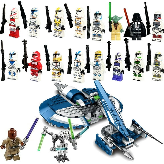 18Pcs Space Wars Mini Action figures and 1Pcs Republic Fighter Tank Building Blocks Playset