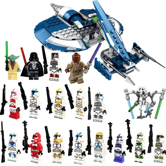 18Pcs Space Wars Mini Action figures and 1Pcs Republic Fighter Tank Building Blocks Playset