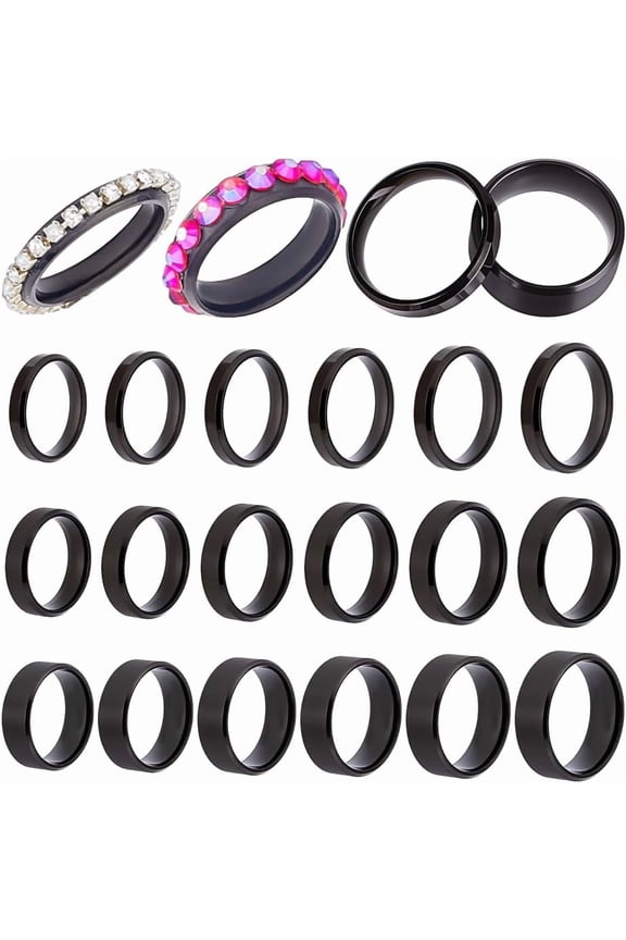 18Pcs Stainless Steel Classical Plain Stackable Wedding Band Rings Laser Inscription Blank Finger Ring Metal Simple Ring for Women and Men Gifts Black DIY