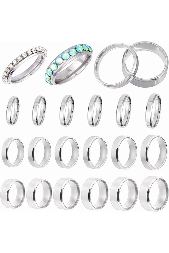 18Pcs Stainless Steel Classical Plain Stackable Wedding Band Rings Laser Inscription Blank Finger Ring Metal Simple Ring for Women and Men Gifts Silver DIY
