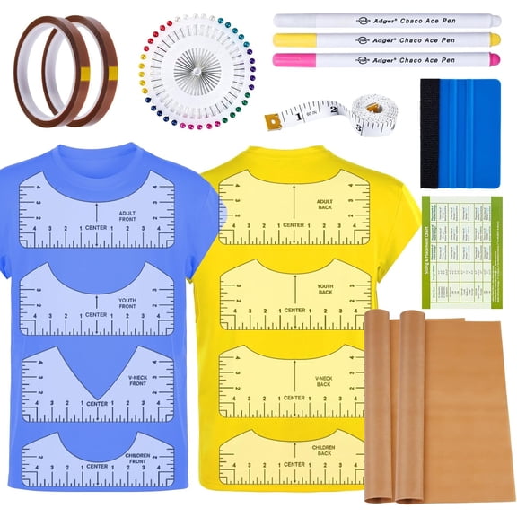 18Pcs Sublimation Accessories, Tshirt Ruler Guide Vinyl Alignment Tool, Heat Press Accessories, Teflon Sheet Non Stick 16x20, Heat Resistant Tape 0.4" x108ft, PVC T Shirt Rulers to Center Designs