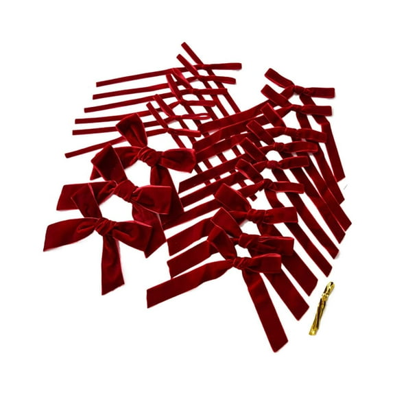 18Pcs Velvet Christmas Bows,Vintage Velvet Ribbon Bows,Handmade DIY Velvet Bow,Ribbon Christmas Tree Pendant,Velvet Bows Xmas Tree Ornaments,Crafts Holiday Decor for Gift Wrapping,Garland,Wine Red