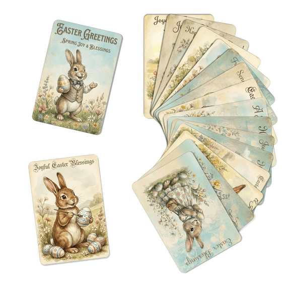 18Pcs Vintage Easter Postcards Bulk, 2.36x3.5 Inch Retro Greeting Cards, 18 Unique Bunny & Easter Egg Patterns for Home Party Gift Supplies