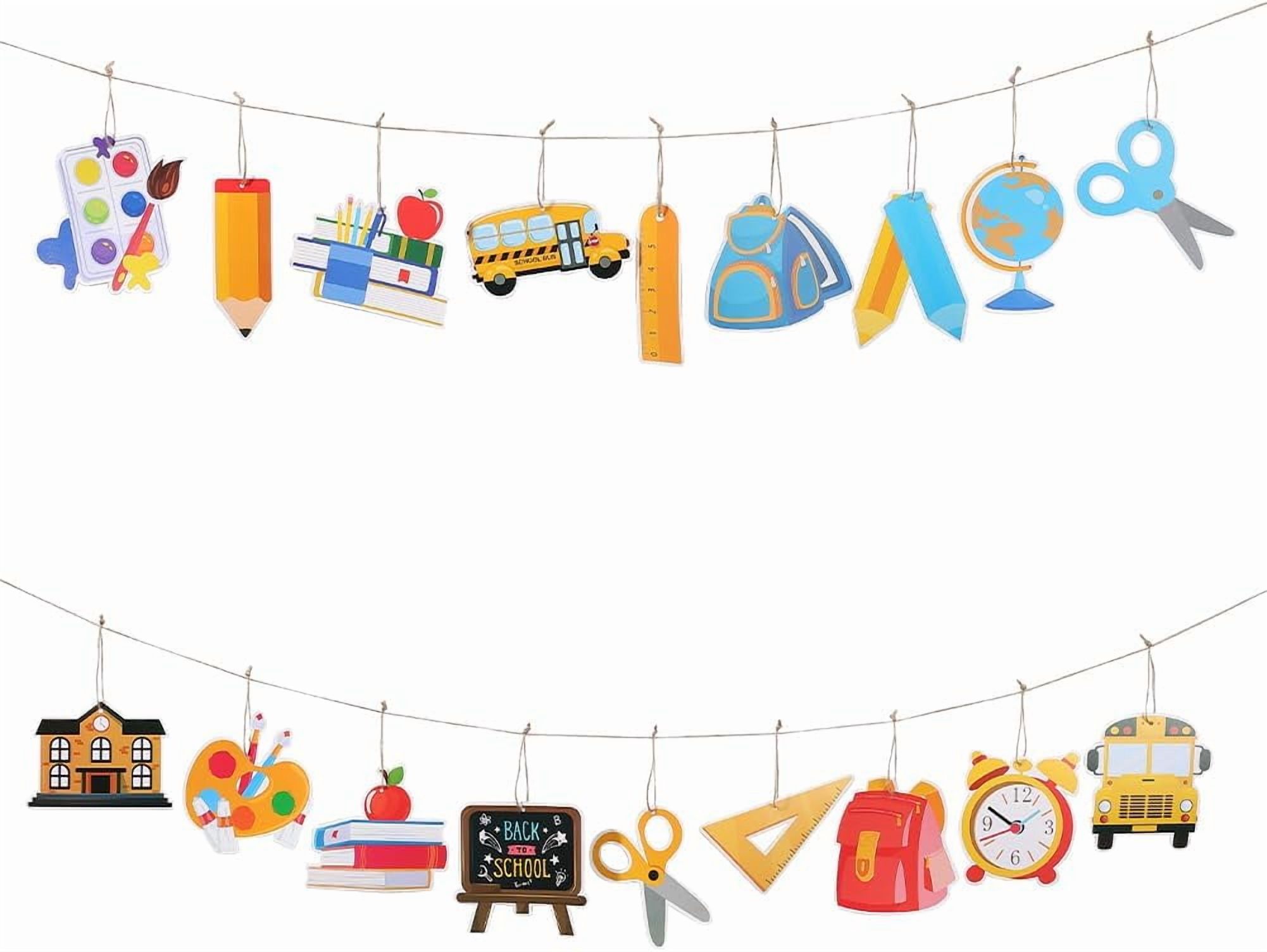 18pcs-welcome-back-to-school-banners-school-bus-bag-books-pencil