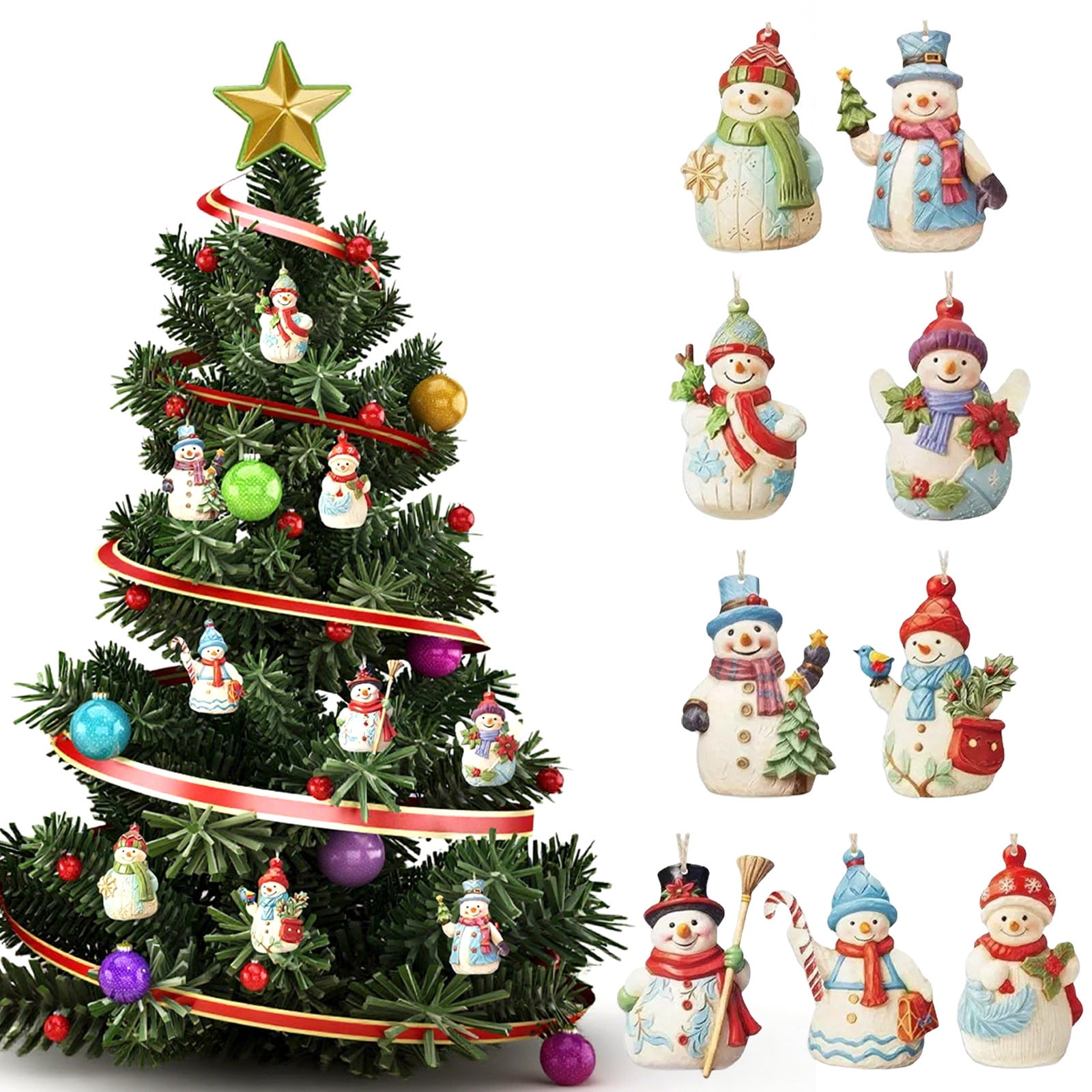 18Pcs Wooden Snowman Hanging Ornaments Hand-Painted Christmas Tree Decorations for Holiday Party Home Winter Decor