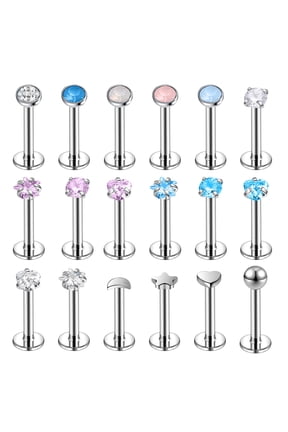 18Pcs/set 16G Opal Labret Lip Studs Cubic Zircon Monroe Medusa Piercing Cute Design Conch Helix Cartilage Piercing