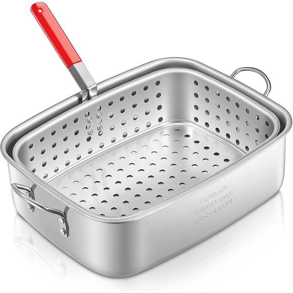 18QT Aluminum Deep Fryer Pot with Basket, Outdoor Fish Fryer Pot with Easy Grip Handle - Lightweight & Durable Rectangular Outdoor Fryer for Frying Fish, French Fries, Chicken Wing