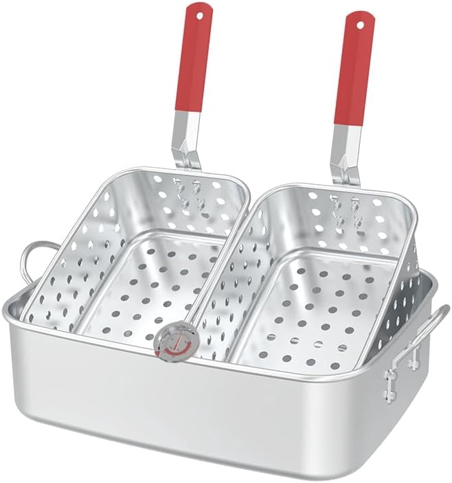 18QT Aluminum Deep Fryer Pot with Baskets & Heat-Resistant Silicone ...