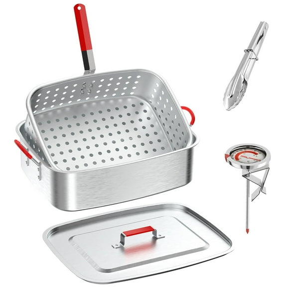 18QT Aluminum Deep Fryer Pot with Basket,Outdoor Fish Fryer Pot,Ideal for Fish, Chicken Wings & French Fries