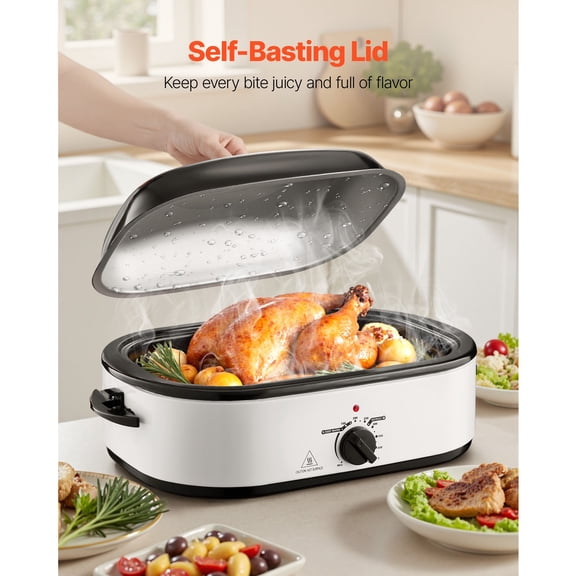 18QT Electric Roaster Oven Adjustable Temp 150-450F Self-Basting Lid Removable Pan and Rack Multifunctional Roasting Pan for Holiday