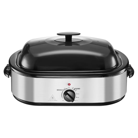 18QT Electric Roaster Pan with Self-Basting Lid,Adjustable Temperature 150-450F,Stainless Steel Turkey Roaster Oven with Warm&Defrost Functions