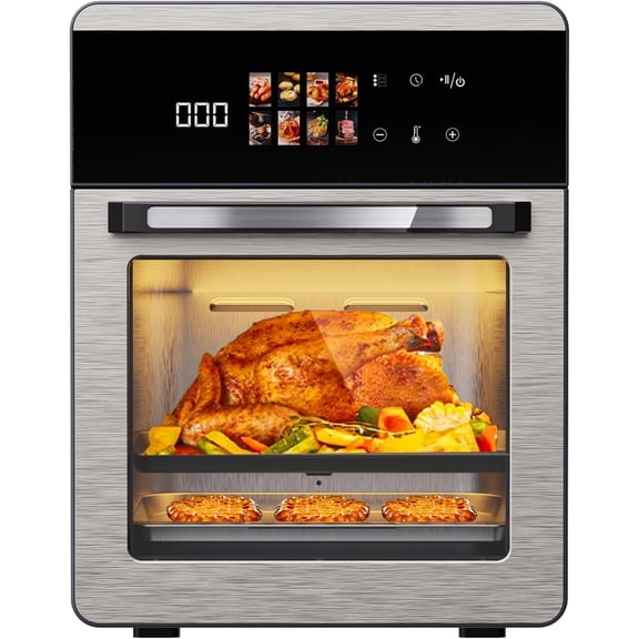 18QT Large Air Fryer Oven with Touch Screen Display, 10-in-1 Air Fry, Roast, Bake, Broil, Dry, Frozen, Proof Combo with Window, Family-Size, Multi-Function, Healthy Cooking 120V