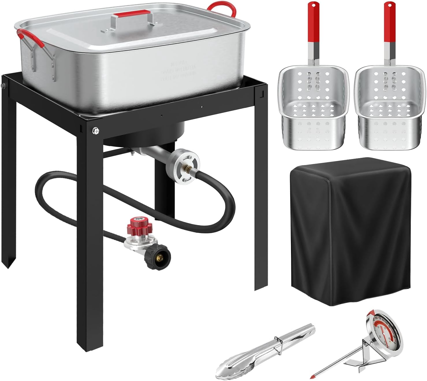 18QT Propane Deep Fryer | Outdoor Fish Fryer with 2 Baskets,Tong, Cover ...