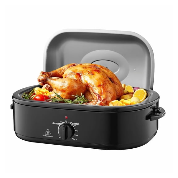 18QT Roaster Oven, Electric Turkey Roaster Pan - 150-450F Adjustable Temp with Self-Basting Lid, Removable Rack & Pan - Defrost/Warm - Ideal for Holiday Meals