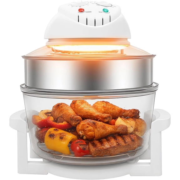 18Qt Air Fryer Halogen Convection Oven with Viewable Glass 1400W Adjustable Temperature and Timer Safety Auto Shut-off for Meals French Fries Chicken Healthy Cooking