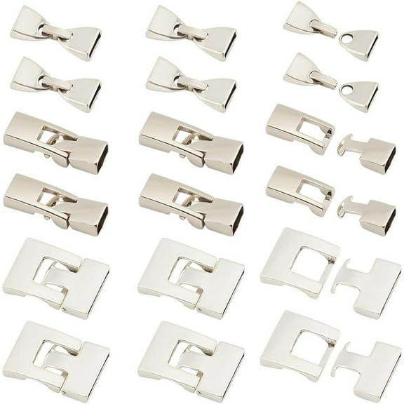 18Sets Bracelet Buckles Clasps 3 Styles Leather Cord End Clasp Flat Jewelry Clasps Tibetan Style Alloy Snap Lock Clasps